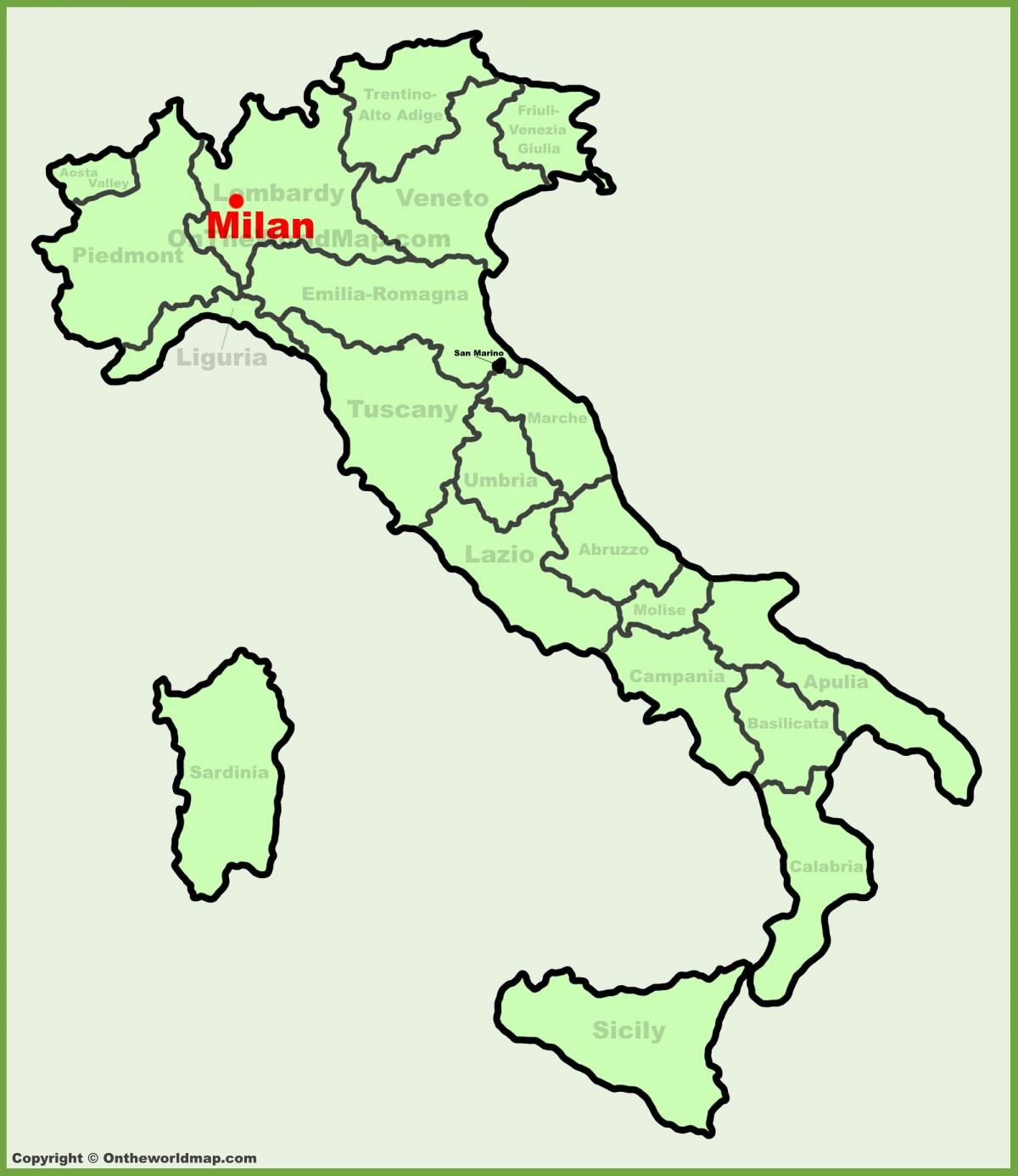 mapa d'itàlia mostrant milà
