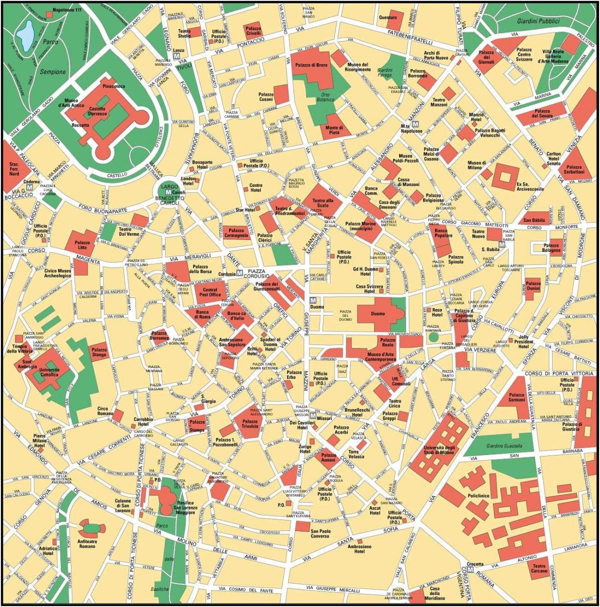 milà, itàlia centre de la ciutat mapa